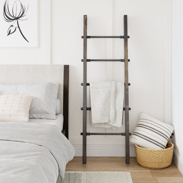 FREE SHIPPING extra WIDE steel pipe and wood blanket and towel ladder || pipe wood towel rack | stocking holder rack || holiday gift