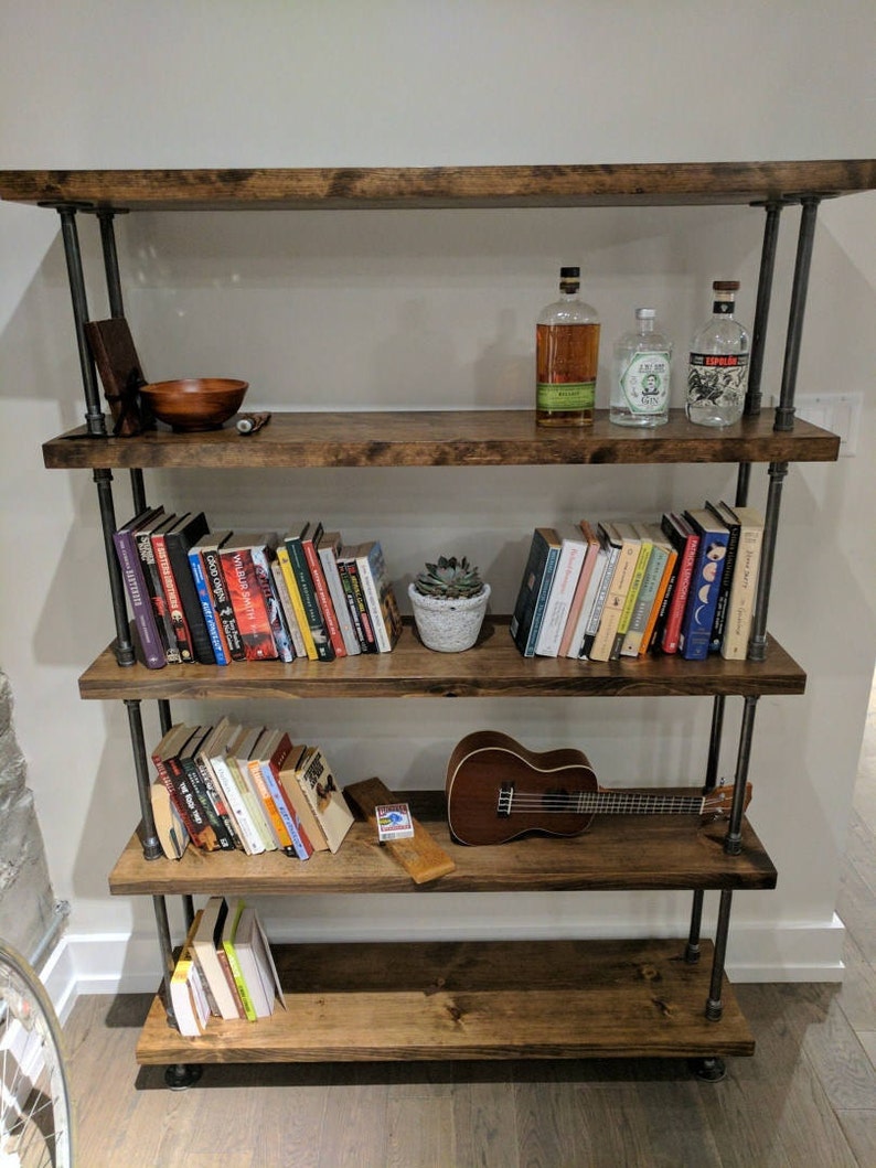 Industrial Pipe and Wood Bookcase Rustic Wood Metal Etsy Canada