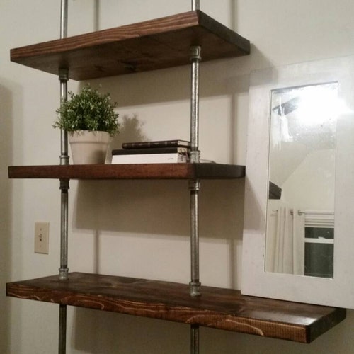 Industrial Pipe and Wood Bookcase Rustic Wood Metal Etsy