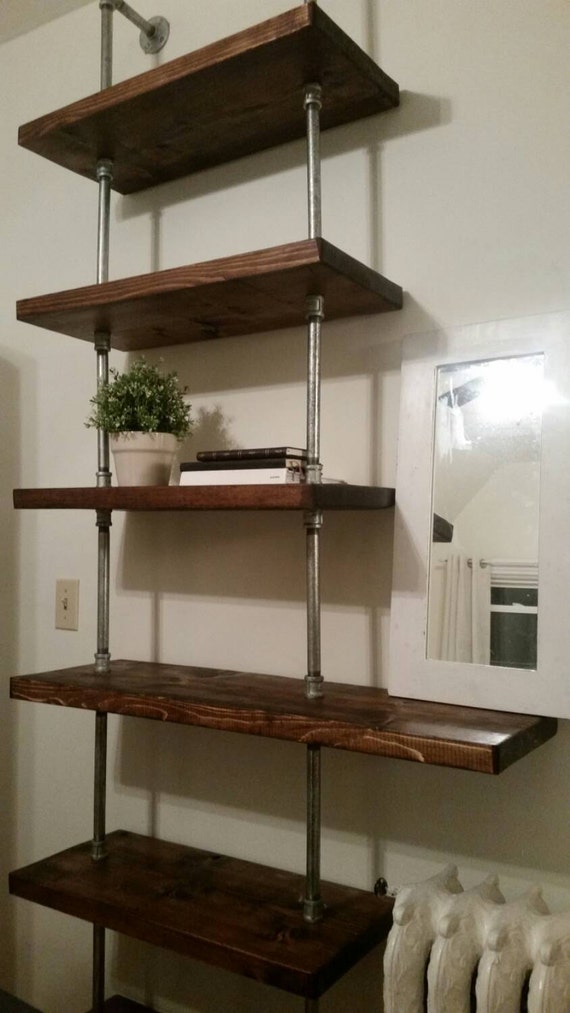 Rustic Industrial Pipe And Wood Shelving Unit Floor To Ceiling Etsy