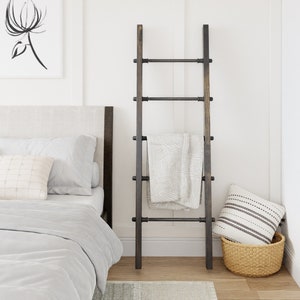 FREE SHIPPING industrial pipe and wood blanket ladder | bathroom towel rack | rustic quilt ladder | holiday gift | modern towel ladder
