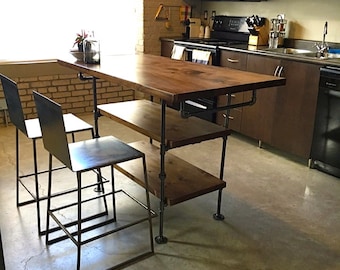 Industrial pipe and wood kitchen island || steel and wood island || kitchen table