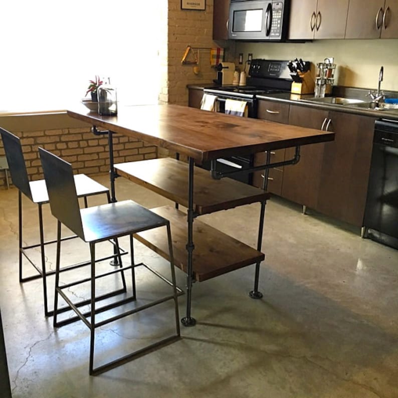 Pipe And Wood Kitchen Island Steel Image 0