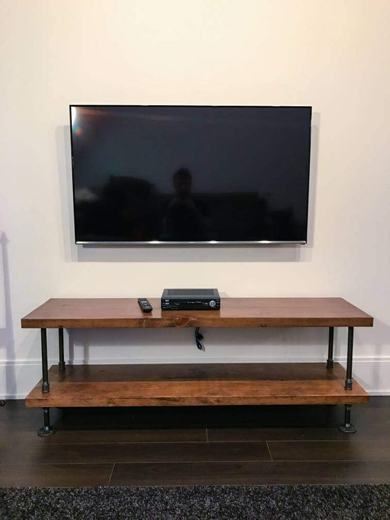 Industrial TV stand media console bookshelf rustic TV stand industrial chic furniture steampunk modern steel wood TV stand image 8