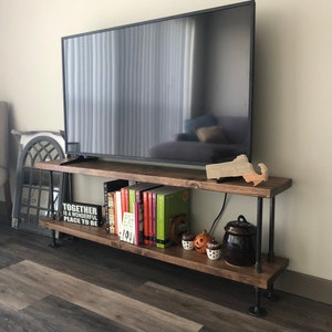 Industrial TV stand media console bookshelf rustic TV stand industrial chic furniture steampunk modern steel wood TV stand image 5