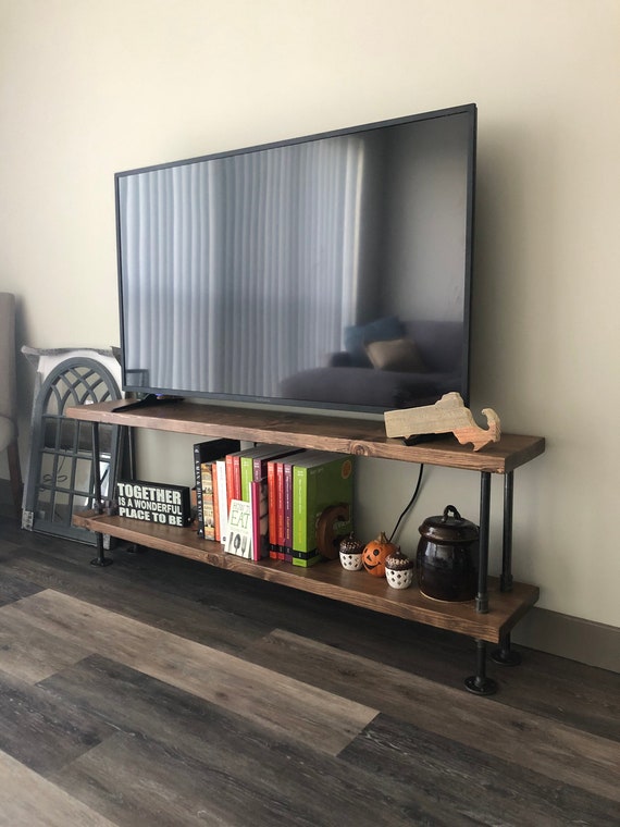 Industrial Tv Stand Media Console Bookshelf Rustic Tv Etsy