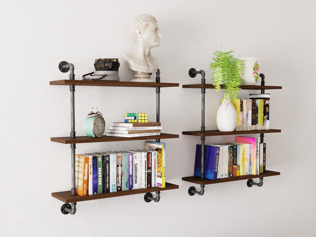 Pipe and Wood Shelving Unit Modern Industrial Shelf Wood Shelves Wall