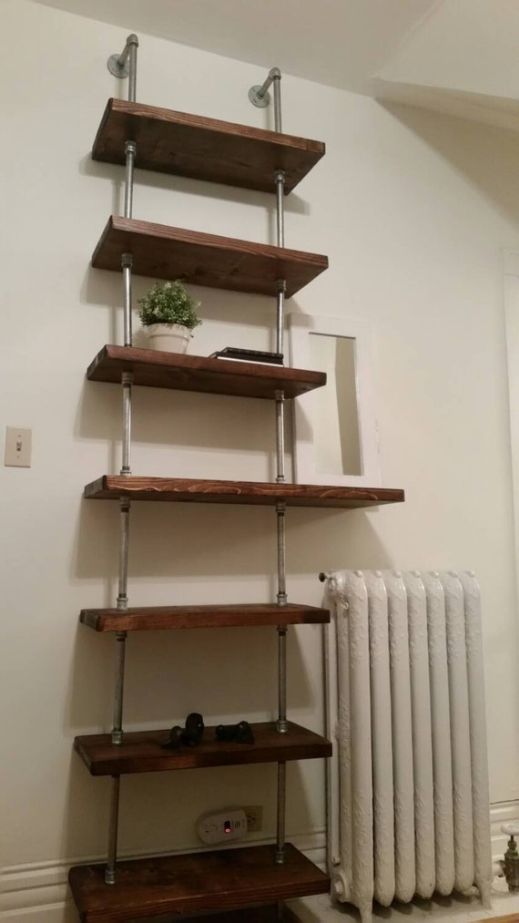 Rustic Industrial Pipe And Wood Shelving Unit Floor To Ceiling Tall Shelving Unit Bookcase Steel Wood Bookshelf Custom Furniture