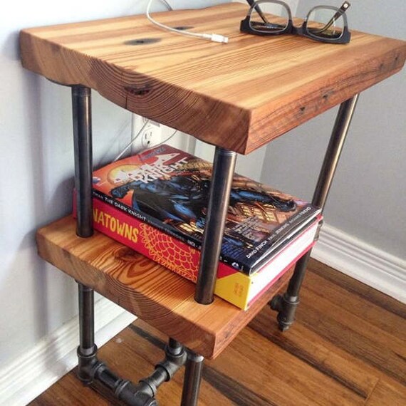 Reclaimed wood and industrial pipe side table end table Etsy