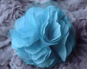 2 Cotton Tulle Rose Flower Blue Chiffon Silk Bridal Wedding Baby Hair Comb Bow Headband Clip or more SF065