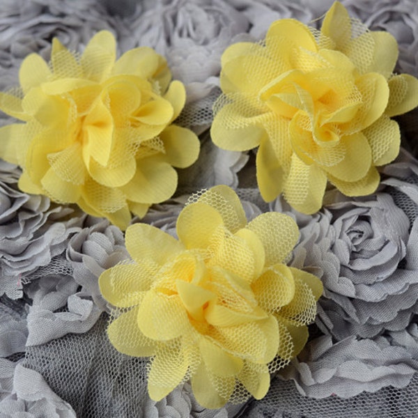 3 Chiffon Tulle Chic Rose Flower Yellow Silk Bridal Wedding Baby Hair Comb Bow Headband Clip or more SF043