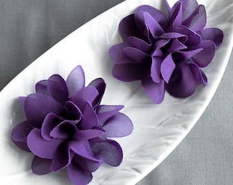 10 pcs Dark Purple Chiffon Flower Soft Chiffon Fabric Silk Rose Flower Bridal Wedding Garter Hair Comb SF168