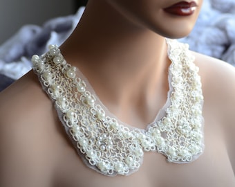 Pearl Rhinestone Beaded Collar Trim Appliqué Cotton Collar Bridal Wedding Necklace Jewelry or more LA069