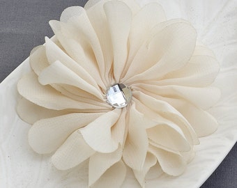 2 Ivory Chiffon Flower Soft Fabric Silk Rhinestone Ballerina Twirl Flower Bridal Wedding Pin Headband SF111