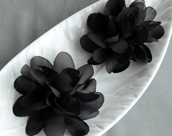 3 Black Chiffon Flower Rose Soft Chiffon Fabric Silk Flowers Bridal Wedding Garter Baby Hair Comb SF157