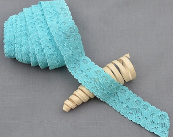 5 Yards Aqua Blue 1" Elastic Lace Stretch Lace Elastic Lace Trim Elastic Headband Bridal Garter  EL036