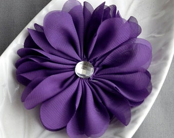 2 Purple Chiffon Flower Soft Fabric Silk Rhinestone Ballerina Twirl Flower Bridal Wedding Headband SF127