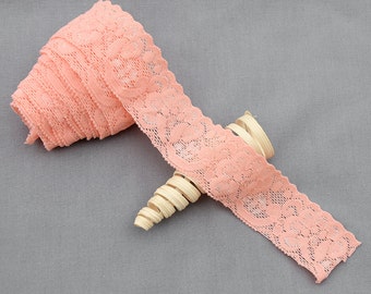 5 Yards Peach Pink Elastic Lace Stretch Lace Elastic Lace Trim Elastic Headband Bridal Garter Baby EL052