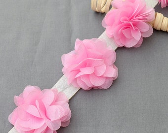 1/2 Yard Shabby Rose Trim 7 pcs Shabby Flower Candy Pink Shabby Chiffon Flower Lace Garter LA123