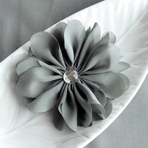 2 Grey Chiffon Flower Soft Fabric Silk Rhinestone Ballerina Twirl Flower Bridal Wedding Pin Headband SF118