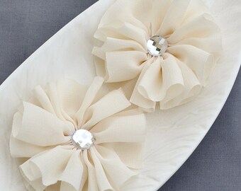 3 Ivory Rhinestone Ballerina Twirl Flower Chiffon Flower Soft Fabric Silk Bridal Wedding Garter SF156