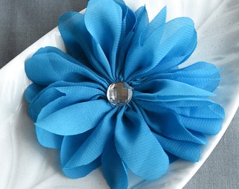 2 Turquoise Blue Rhinestone Ballerina Twirl Flower Chiffon Flower Soft Fabric Silk Bridal Garter SF107