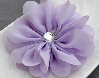 2 Lavender Purple Chiffon Flower Soft Fabric Silk Rhinestone Ballerina Twirl Flower Bridal Headband SF121