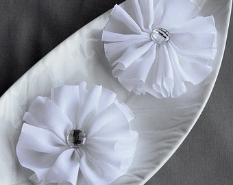 10 pcs White Chiffon Flower Soft Fabric Silk Rhinestone Ballerina Twirl Flower Bridal Wedding Garter SF154