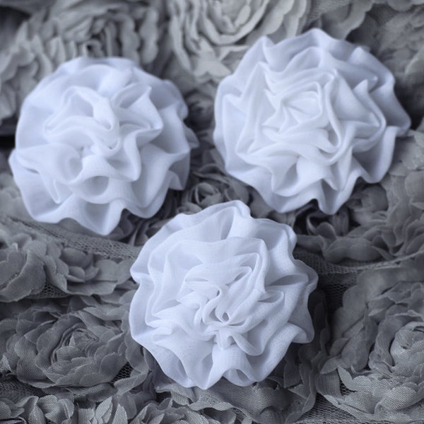 2 pcs Chiffon Silk Rose Flower Cabbage Rosette Bud White Bridal Hair Comb Bow Headband Clip or more SF075