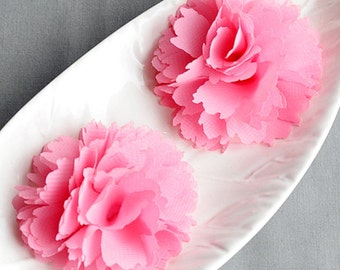 3 Candy Pink Chiffon Flower Soft Chiffon Fabric Silk Rose Flower Bridal Wedding Garter Baby Hair Comb SF158