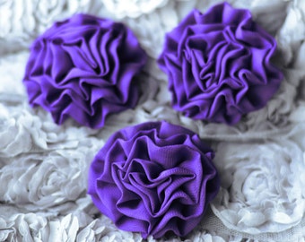 2 Chiffon Rose Flower Puff Cabbage Rosette Bud Dark Purple Bridal Hair Bow Headband Clip or more SF070