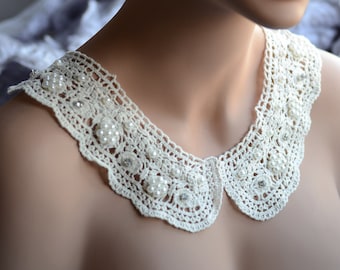 Pearl Rhinestone Beaded Collar Trim Appliqué Cotton Collar Bridal Wedding Necklace Jewelry or more LA042