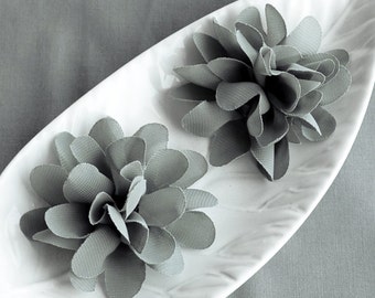 3 Grey Chiffon Flower Rose Soft Chiffon Fabric Silk Flowers Bridal Wedding Garter Headband Shoe Clip SF113
