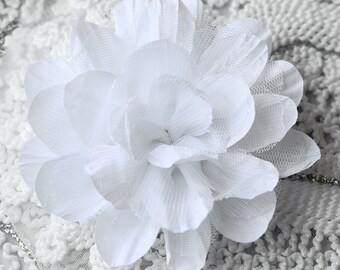 2 Chiffon Chic Rose Cotton Tulle Flower 5" White Silk Bridal Wedding  Hair Comb Clip Headband SF038