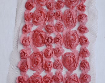 1 Yard Chiffon Rose Lace Trim Applique Coral Red Watermelon Pink Bridal Wedding 6 Row Mesh Tulle LA006