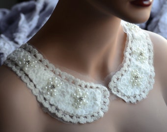 Pearl Rhinestone Beaded Collar Trim Appliqué Cotton Collar Bridal Wedding Necklace Jewelry or more LA071