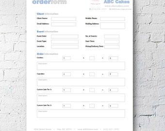 cake cupcake and cookie decorating business printable order etsy excel spreadsheet order form template