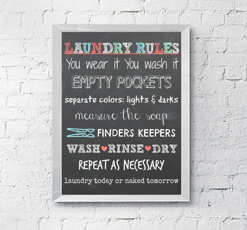 Laundry Rules Laundry Room Decor Printable Wall Art Sign Instant Download 8x10