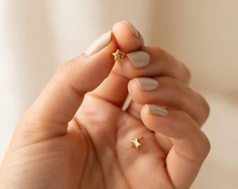 14k echtes Gelbgold Stern Ohrstecker kleine Ohrringe