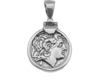 IconsGr Collana Alessandro Magno - Ciondolo Moneta Doppia Faccia In Acciaio Inox Con Cordino - 2