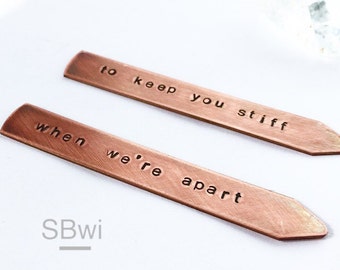 COLLAR STAYS /// men's copper collar stays /// custom typewriter font /// free shiping