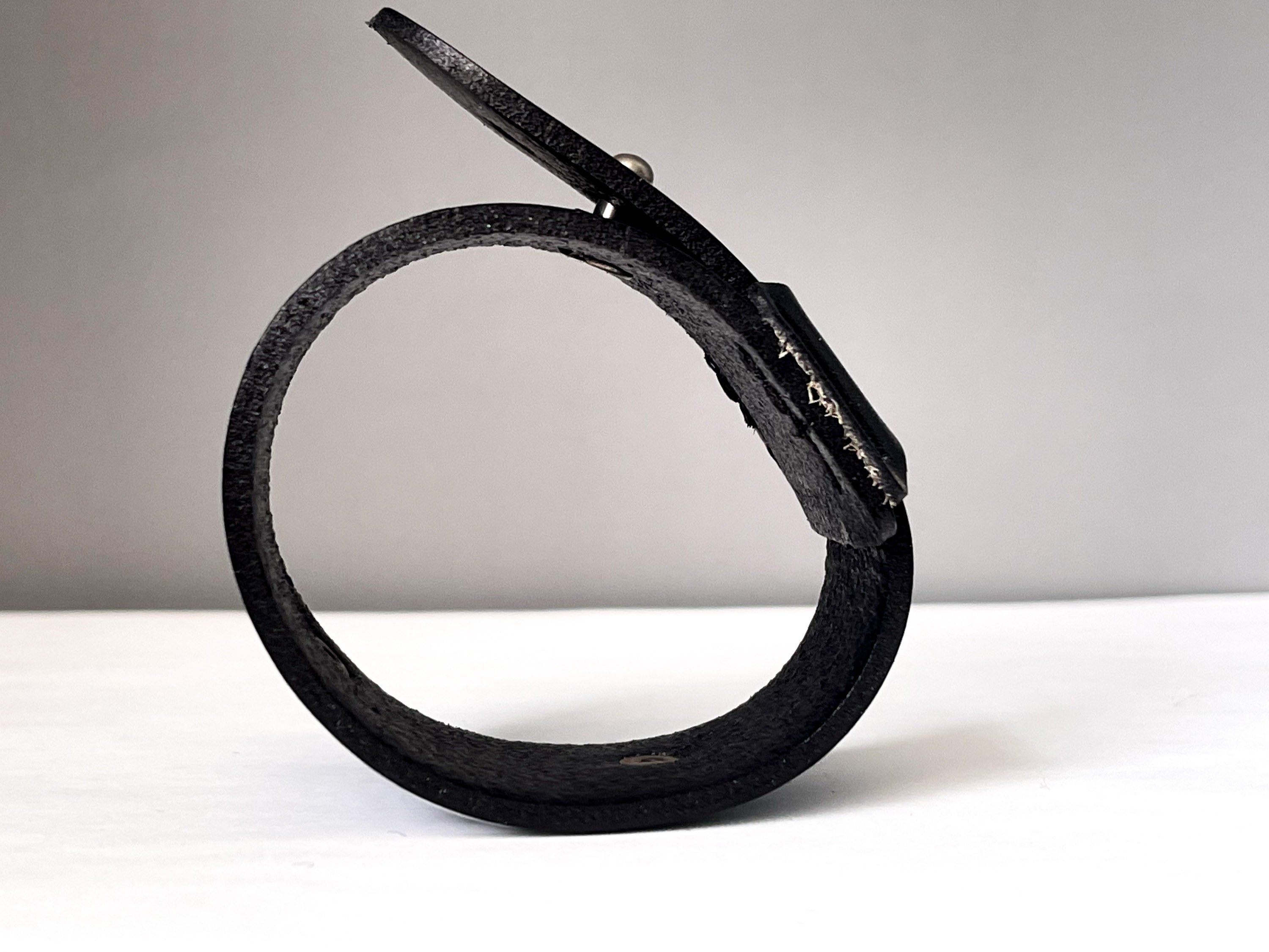 Black Leather Cuff Bracelet. Adjustable 7-8