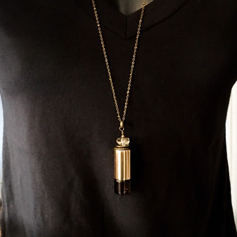 Gold bottle necklace. Citrine necklace Aromatherapy Rollerball necklace Essential oil jewelry Diffuser necklace