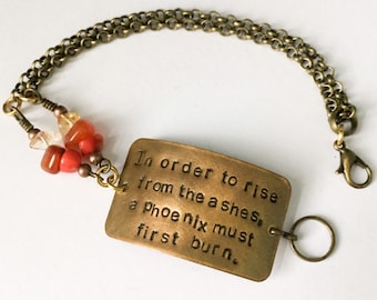 Bronze Phoenix Quote Bracelet: Carnelian, Citrine & Coral