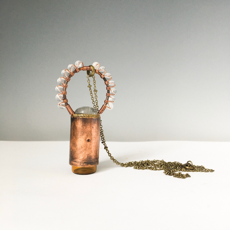 Clear Quartz Necklace. Copper Necklace. Roller Ball Necklace. Etsy
