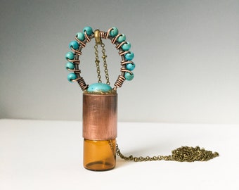 Turquoise Copper Roller Ball Necklace: Essential Oil Diffuser Jewelry