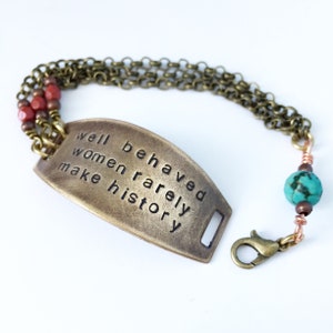 Bronze Quote Bracelet: Turquoise & Maroon Detail - Handmade