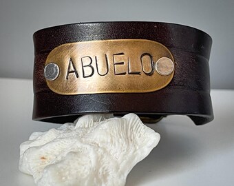 ABUELO Vegan Leather Cuff Bracelet: Bronze Plate, Adjustable Fit