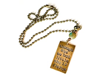 Though she is but little she is fierce childrens necklace in bronze with turquoise detail