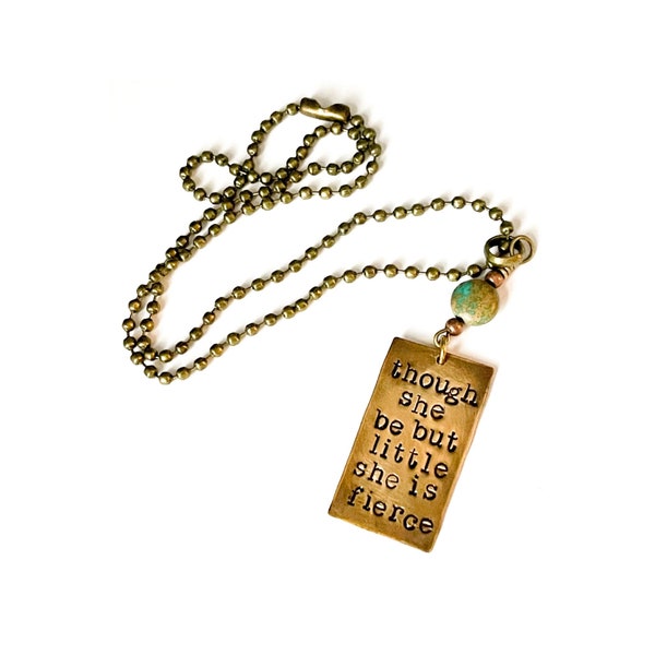 Though she is but little she is fierce childrens necklace in bronze with turquoise detail